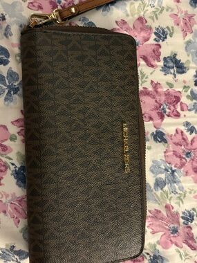 Michael Kors Brown and Tan Signature Wristlet Wallet
